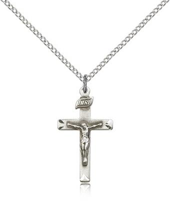 Sterling Silver Crucifix Pendant, Sterling Silver Lite Curb Chain, 7/8" x 1/2"