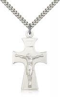 Sterling Silver Celtic Crucifix Pendant, Stainless Silver Heavy Curb Chain, 1 1/2" x 7/8"