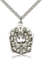 Sterling Silver Apostles Pendant, Stainless Silver Heavy Curb Chain, 1 1/4" x 1"