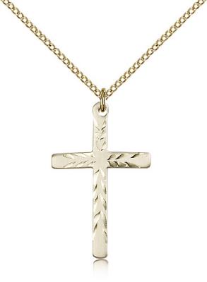 Gold Filled Cross Pendant, Gold Filled Lite Curb Chain, 1 1/8" x 3/4"
