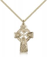 Gold Filled Celtic Cross Pendant, Gold Filled Lite Curb Chain, 1" x 5/8"