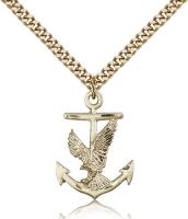 Gold Filled Anchor / Eagle Pendant, Stainless Gold Heavy Curb Chain, 1" x 5/8"