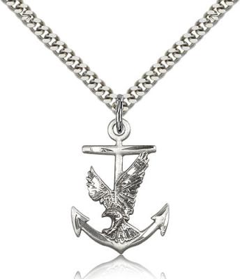 Sterling Silver Anchor / Eagle Pendant, Stainless Silver Heavy Curb Chain, 1" x 5/8"