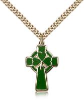 Gold Filled Celtic Cross Pendant, Stainless Gold Heavy Curb Chain, 1" x 5/8"
