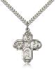 Sterling Silver Franciscan 4-Way Pendant, Stainless Silver Heavy Curb Chain, 1" x 7/8"