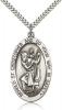 Sterling Silver St. Christopher Pendant, Stainless Silver Heavy Curb Chain, 1 5/8" x 1"