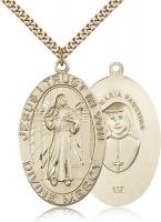 Gold Filled Divine Mercy Pendant, Stainless Gold Heavy Curb Chain, 1 5/8" x 1"