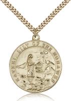 Gold Filled St. Kateri Pendant, Stainless Gold Heavy Curb Chain, 1 1/4" x 1 1/8"