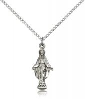 Sterling Silver Miraculous Pendant, Sterling Silver Lite Curb Chain, 7/8" x 3/8"