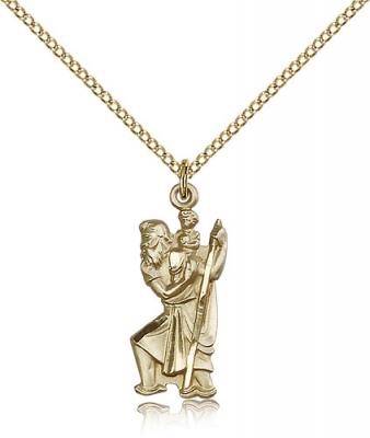 Gold Filled St. Christopher Pendant, Gold Filled Lite Curb Chain, 7/8" x 3/8"