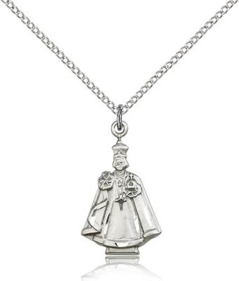 Sterling Silver Infant Figure Pendant, Sterling Silver Lite Curb Chain, 7/8" x 1/2"