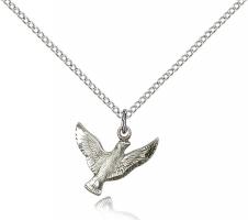 Sterling Silver Holy Spirit Pendant, Sterling Silver Lite Curb Chain, 1/2" x 5/8"