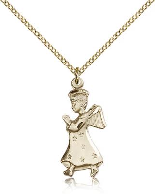 Gold Filled Angel Pendant, Gold Filled Lite Curb Chain, 1" x 1/2"