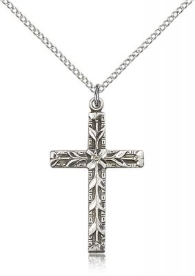 Sterling Silver Cross Pendant, Sterling Silver Lite Curb Chain, 1 1/4" x 3/4"