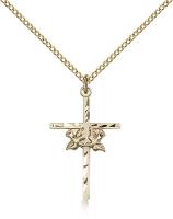 Gold Filled Doves / Cross Pendant, Gold Filled Lite Curb Chain, 1" x 5/8"