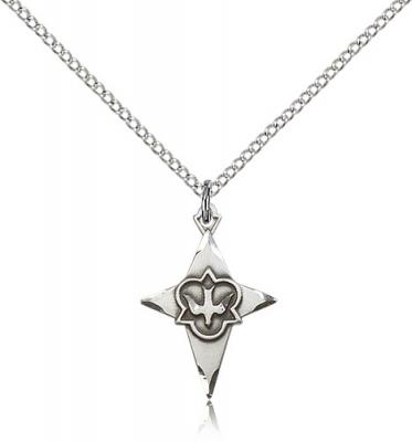 Sterling Silver Cross Pendant, Sterling Silver Lite Curb Chain, 3/4" x 1/2"
