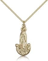 Gold Filled Our Lady of Fatima Pendant, Gold Filled Lite Curb Chain, 1" x 1/2"