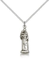 Sterling Silver St. Anthony Pendant, Sterling Silver Lite Curb Chain, 1" x 1/4"
