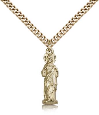 Gold Filled Sacred Heart Pendant, Stainless Gold Heavy Curb Chain, 1" x 1/4"