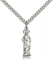 Sterling Silver Sacred Heart Pendant, Stainless Silver Heavy Curb Chain, 1" x 1/4"