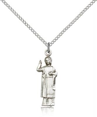 Sterling Silver St. Florian Pendant, Sterling Silver Lite Curb Chain, 1" x 1/4"