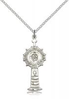 Sterling Silver Monstrance Pendant, Sterling Silver Lite Curb Chain, 1" x 3/8"