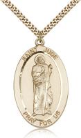 Gold Filled St. Jude Pendant, Stainless Gold Heavy Curb Chain, 1 5/8" x 1"