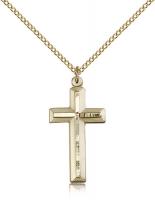 Gold Filled Cross Pendant, Gold Filled Lite Curb Chain, 1 1/8" x 1/2"