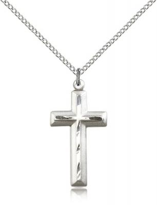 Sterling Silver Cross Pendant, Sterling Silver Lite Curb Chain, 1 1/8" x 1/2"