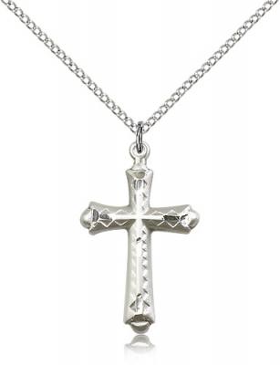 Sterling Silver Cross Pendant, Sterling Silver Lite Curb Chain, 1 1/8" x 5/8"