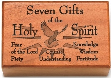 Seven Gifts of the Holy Spirit Mahogany Wood Keepsake Box N1513SG
