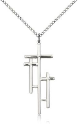Sterling Silver Cross Pendant, Sterling Silver Lite Curb Chain, 1 3/8" x 1/2"