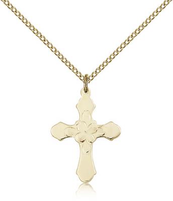 Gold Filled Cross Pendant, Gold Filled Lite Curb Chain, 7/8" x 5/8"