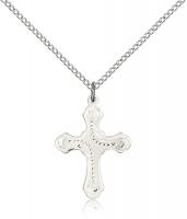 Sterling Silver Cross Pendant, Sterling Silver Lite Curb Chain, 7/8" x 5/8"