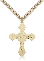 Gold Filled Cross Pendant, Stainless Gold Heavy Curb Chain, 1 1/4" x 7/8"