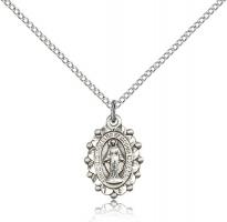 Sterling Silver Miraculous Pendant, Sterling Silver Lite Curb Chain, 5/8" x 3/8"