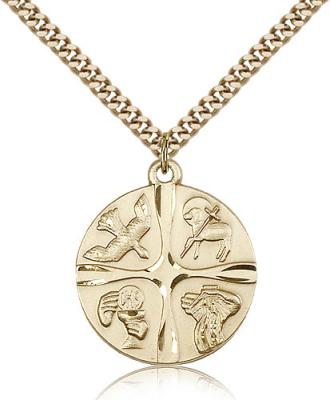 Gold Filled Christian Life Pendant, Stainless Gold Heavy Curb Chain, 1" x 7/8"