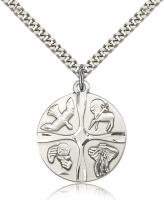 Sterling Silver Christian Life Pendant, Stainless Silver Heavy Curb Chain, 1" x 7/8"