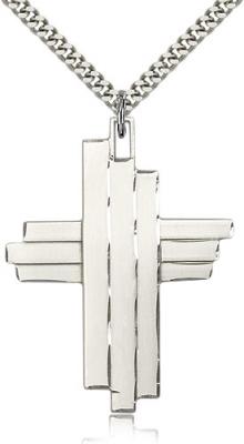 Sterling Silver Cross Pendant, Stainless Silver Heavy Curb Chain, 1 3/4" x 1 1/4"