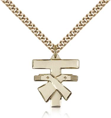 Gold Filled Franciscan Cross Pendant, Stainless Gold Heavy Curb Chain, 3/4" x 3/4"