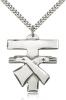 Sterling Silver Franciscan Cross Pendant, Stainless Silver Heavy Curb Chain, 1 3/8" x 1 1/4"