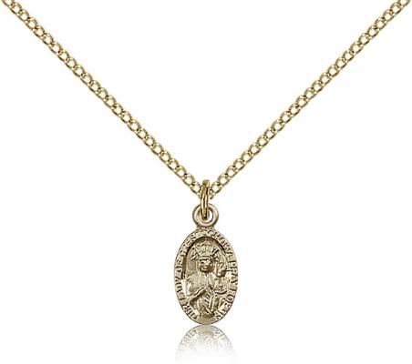 Gold Filled Our Lady of Czestochowa Pendant, Gold Filled Lite Curb Chain, 1/2" x 1/4"