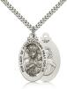 Sterling Silver Our Lady of Czestochowa Pendant, Stainless Silver Heavy Curb Chain, 1 1/8" x 5/8"