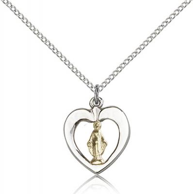 Two-Tone GF/SS Miraculous Pendant, Sterling Silver Lite Curb Chain, 5/8" x 1/2"