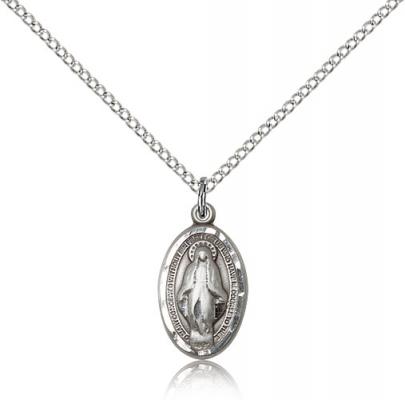 Sterling Silver Miraculous Pendant, Lite Curb Chain, 5/8" x 3/8" 1609SS-18S