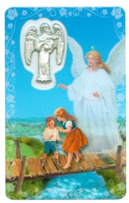 Guardian Angel Holy Card with Medal