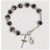 Black Crystal Rosary Bracelet with Pink Rose Painted Beads 108-16-5009