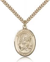 Gold Filled St. Apollonia Pendant, Stainless Gold Heavy Curb Chain, Large Size Catholic Medal, 1" x 3/4"