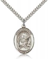 Sterling Silver St. Apollonia Pendant, Stainless Silver Heavy Curb Chain, Large Size Catholic Medal, 1" x 3/4"