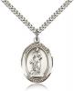 Sterling Silver St. Barbara Pendant, Stainless Silver Heavy Curb Chain, Large Size Catholic Medal, 1" x 3/4"